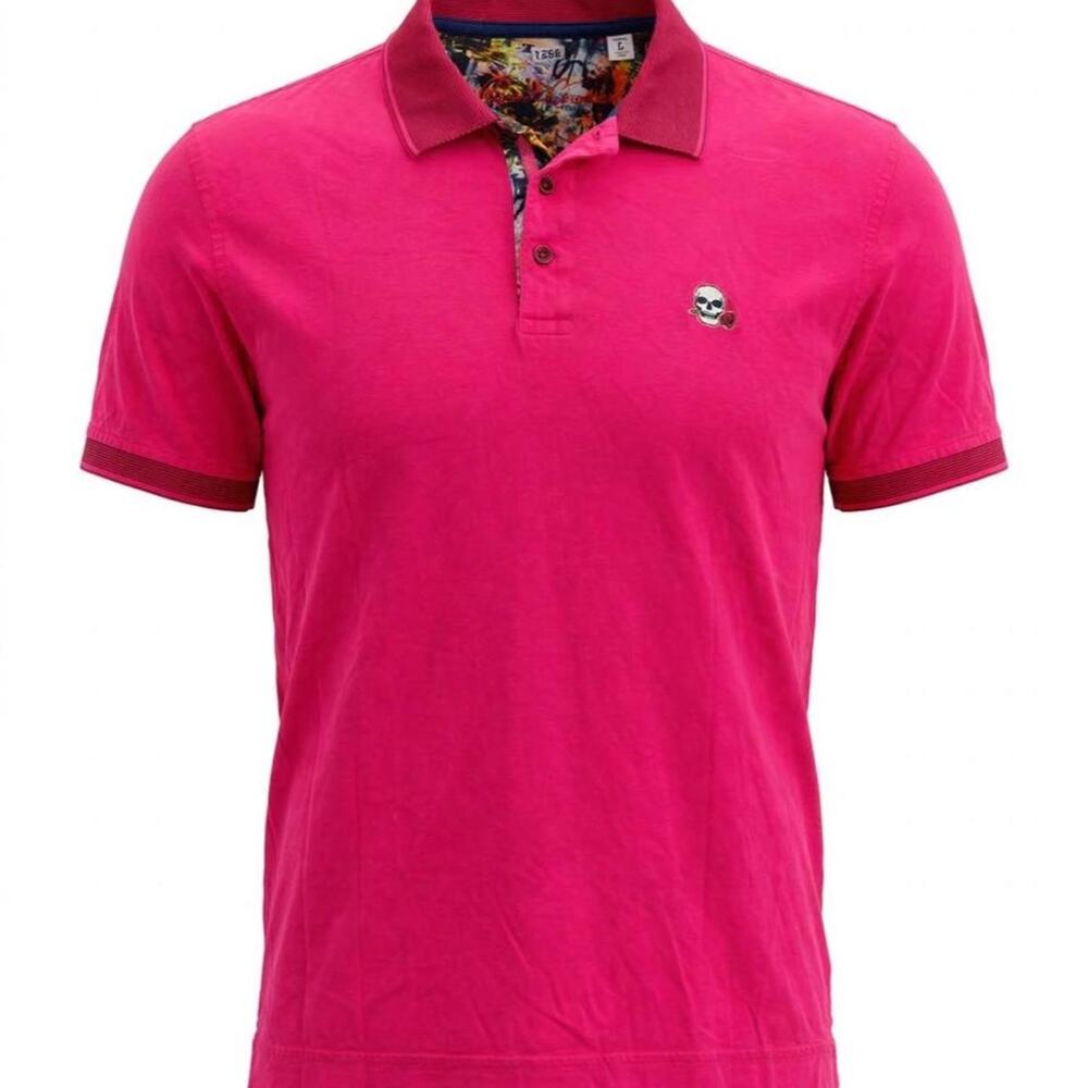 Robert Graham Polo Shirt Mens M Pink Skull & Rose Embroidered Classic Fit